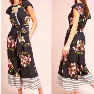 Maeve Anthropologie Floral/Stripe Jumpsuit